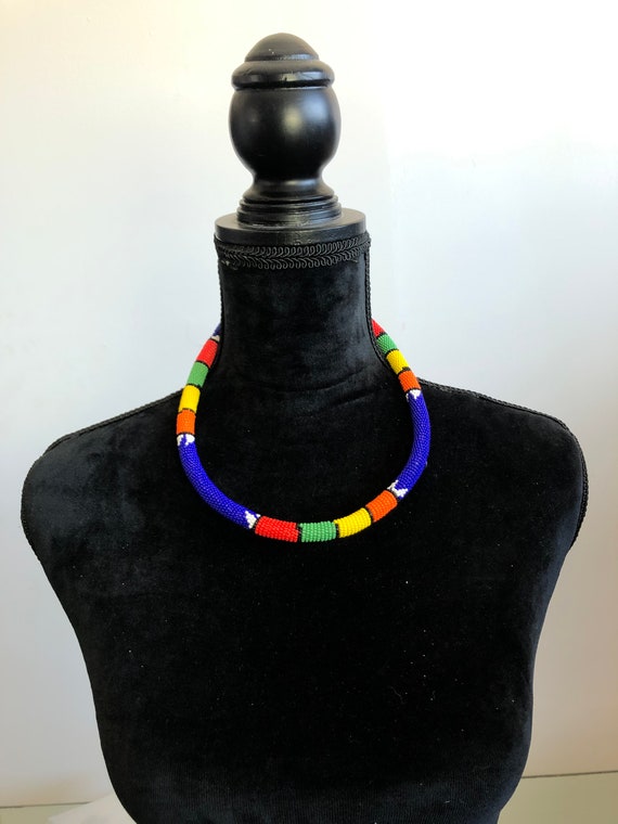 Handmade Zulu Beaded Necklace - Blue