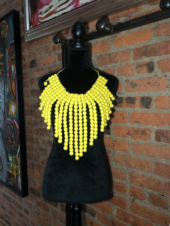 Yellow South African Beaded Goddess Necklace