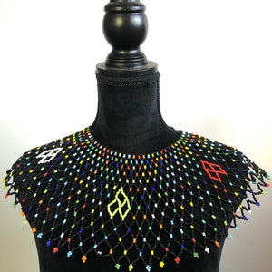 Handmade Trinity Triangular Shape Mutli Colored Zulu Beaded Turtleneck Necklace
