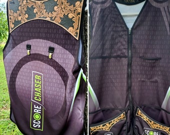 Custom shooting vest shotgun shooting vests leather accents shotgun sports vest shooting accessories mens xl hand carved leather vest