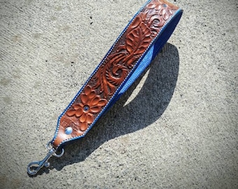 Leather purse strap tooled wristlet straps custom leather personalized western leather purse accessory floral pattern clutch straps handle