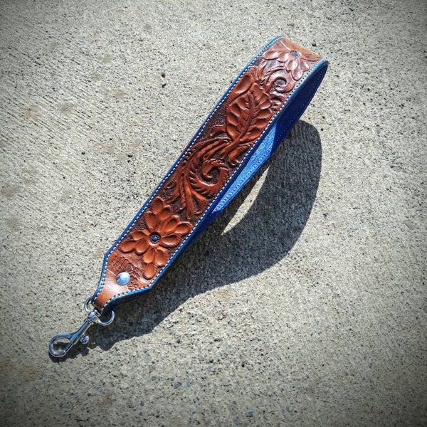 Leather purse strap tooled wristlet straps custom leather personalized western leather purse accessory floral pattern clutch straps handle