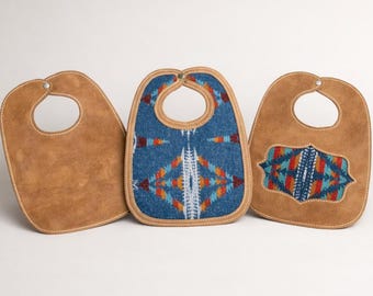 Western Baby Gift Baby bib leather baby gifts Boho chic custom baby accessory new parent gift baby shower custom leather aztec tribal wool