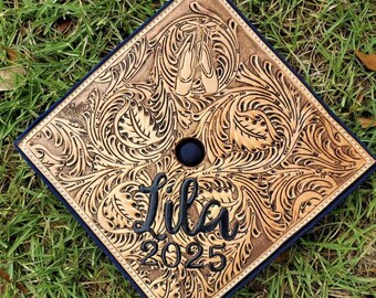 Custom graduation cap tooled leather Grad Cap graduation gift ceremony cap leather hat topper graduate western gift high school college