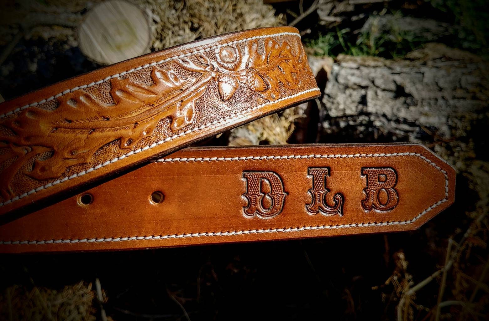 Western leather belt mens custom tooled belts acorn oak leaf | Etsy