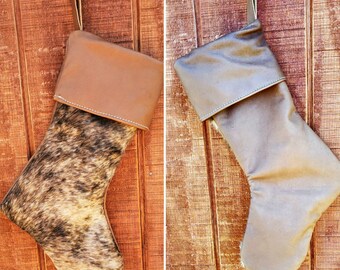 Brindle cowhide stocking leather Christmas stocking western stockings cowboy stocking cowgirl Christmas decor custom stockings leatherwork