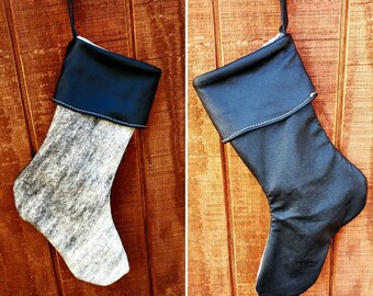 Christmas stocking cowhide leather stocking cowboy Christmas western Christmas decor stocking cowboy stocking cowgirl Christmas hair on hide