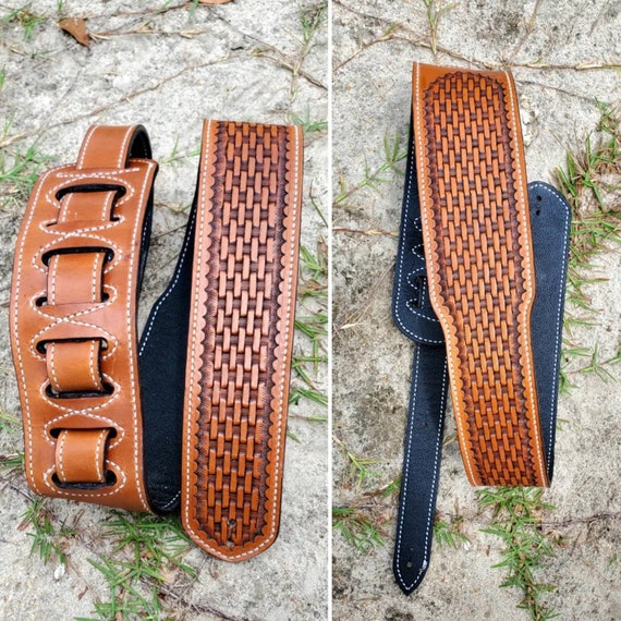 Tooled Leather Guitar Strap Custom Leather Strap Basketweave