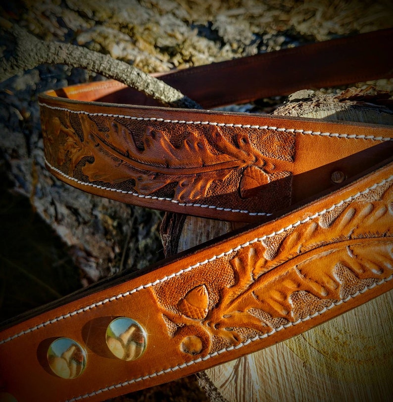 Western leather belt mens custom tooled belts acorn oak leaf | Etsy