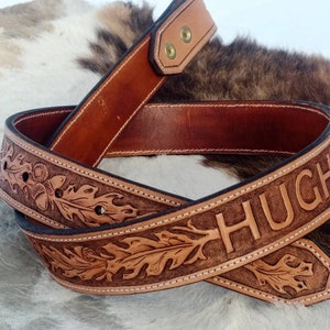 Custom Leather Belt cowboy gift oak leaf belts hand tooled leather belts man gifts western belt oak leaf acorn rodeo wear leather name belts
