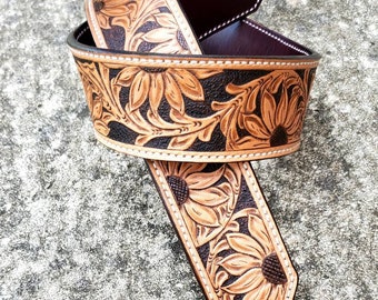 Custom purse strap tooled leather crossbody strap sunflower leather strap tooled leather purse strap custom strap cowgirl gift western purse