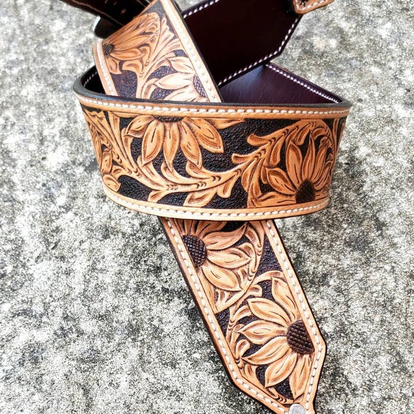 Custom purse strap tooled leather crossbody strap sunflower leather strap tooled leather purse strap custom strap cowgirl gift western purse
