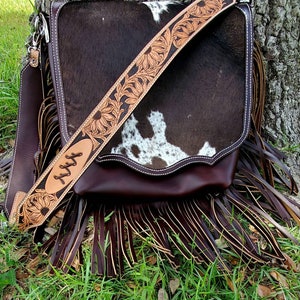 Cowhide purse concealed carry bag leather crossbody purse fringe purses western bag sunflower strap cowgirl swag western fashion womens