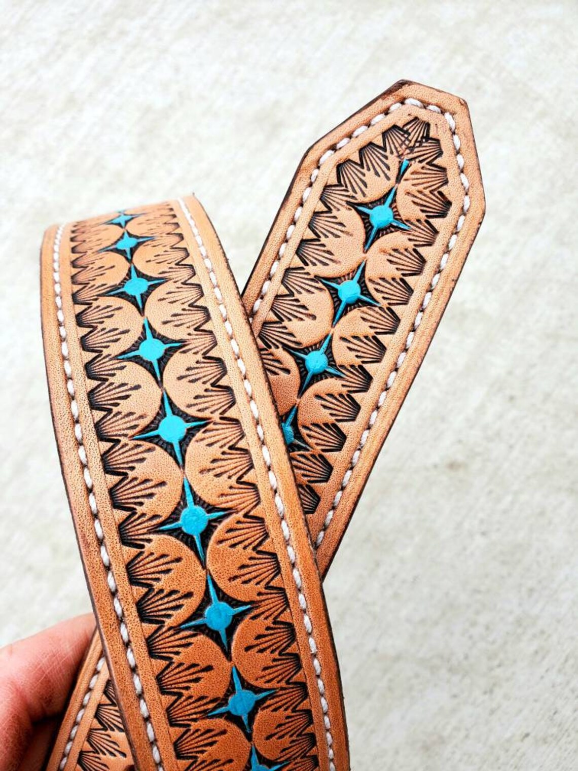 Womens leather belt teal western belts turquoise belt leather Etsy