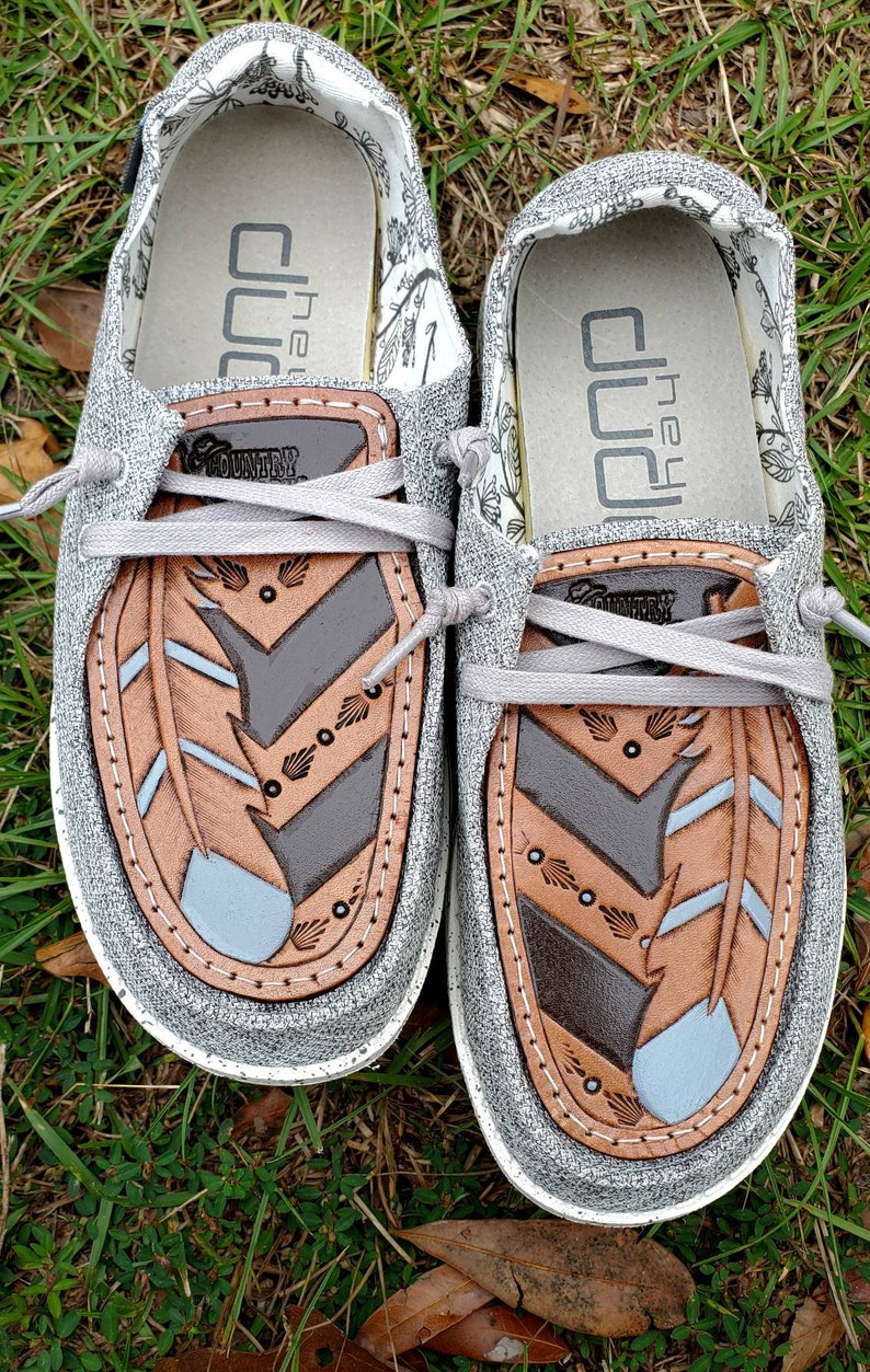 Womens Hey Dudes 6 Feather Custom Leather Topped Shoes Leather - Etsy