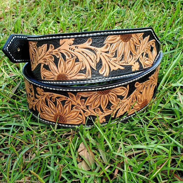 Custom purse strap tooled leather crossbody strap sunflower leather strap tooled leather purse strap custom strap cowgirl gift western purse