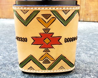 tribal design flask southwestern style leatherwork custom flask personalized flasks barware whiskey lover gift flask wrap groomsman gifts