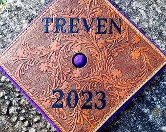Leather graduation cap tooled leather graduation gift cap leather hat topper graduate western gift congrats graduate Custom Grad Cap