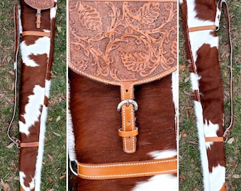 Cowhide Gun case leather gun sleeve custom cowhide Guncase shotgun bag hunting gear hunter gift tooled leather guncase shotgun sports shoot