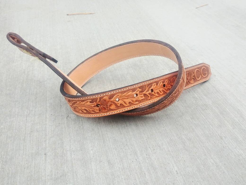 Custom Leather Belt Cowboy Gift Oak Leaf Belts Hand Tooled  display picture 3