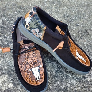 Mens leather shoe tops Custom leather shoes men&#39;s size 10 steer skull shoe western loafers country style men&#39;s fashion fathers day gift man