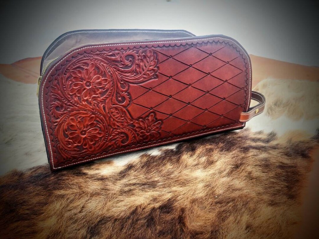 Leather Toiletry Bag Mens Shave Kit Dopp Bag Western Accessory Cowboy