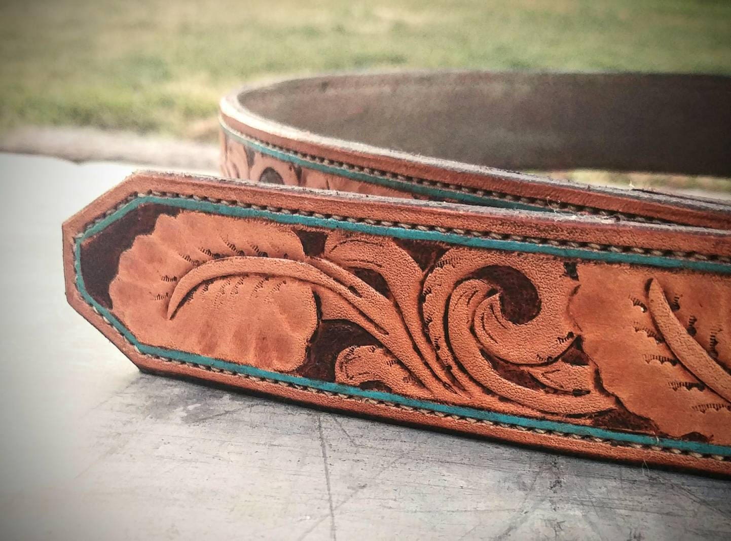 Western leather belt hand tooled womens belt cowgirl belts Etsy