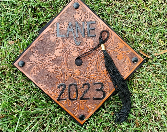Leather Grad Cap Custom Graduation Cap Tooled Leather - Etsy
