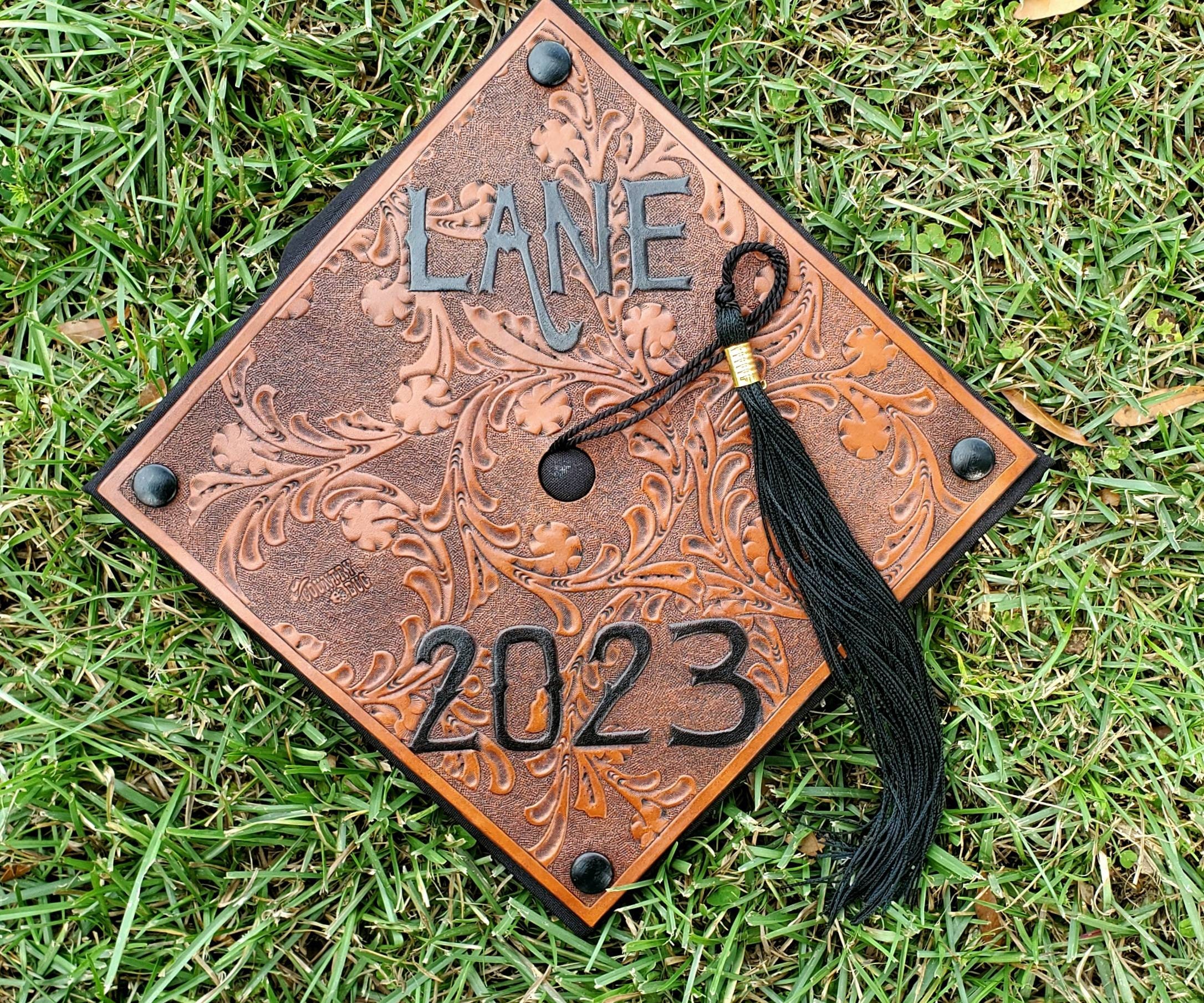 Leather Grad Cap Custom Graduation Cap Tooled Leather Graduation Gift ...