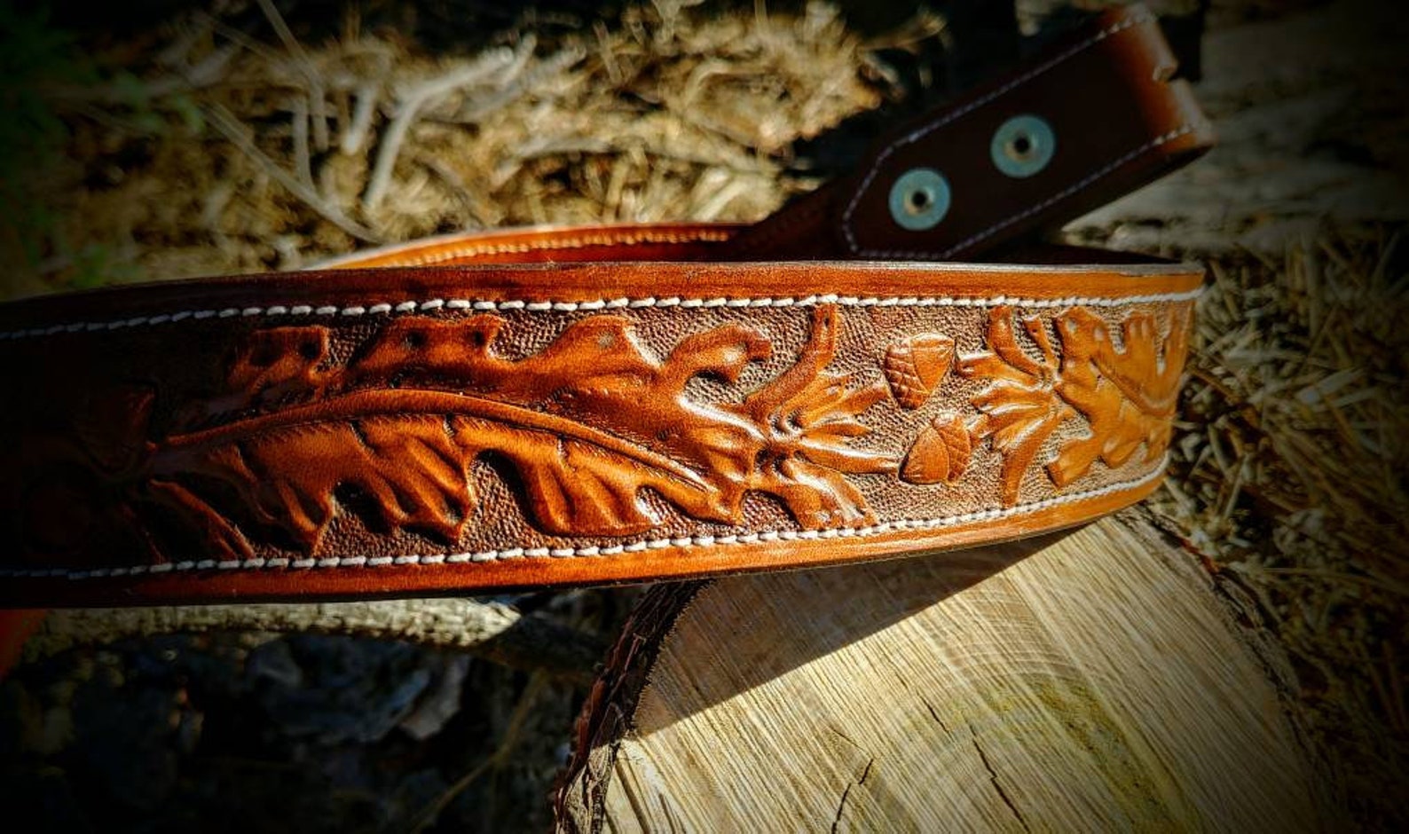 Western leather belt mens custom tooled belts acorn oak leaf Etsy