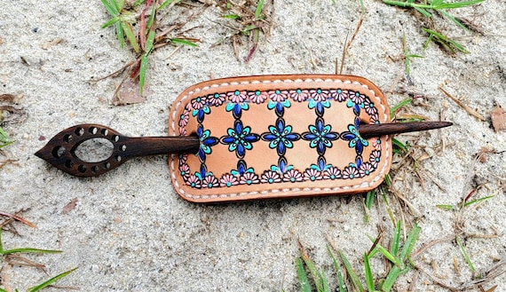 Leather Hair Stick Custom Barrette Leather Hair Holder Bun  display picture 1