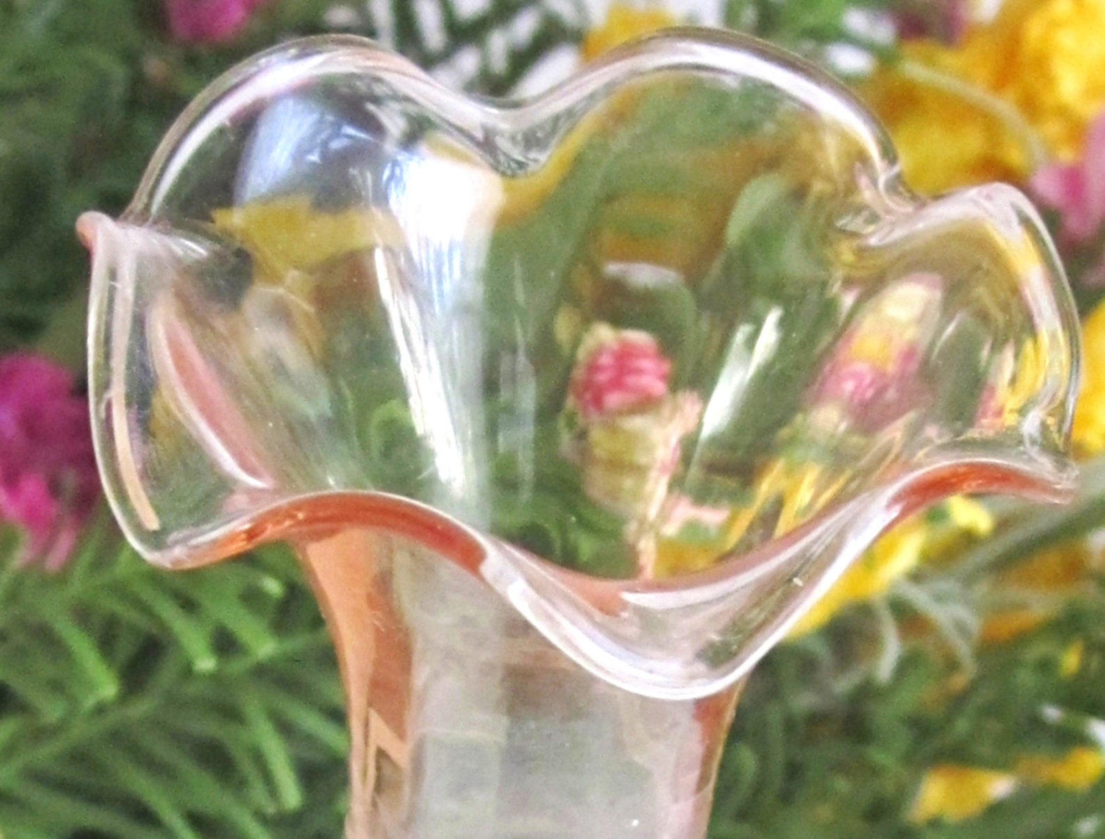 Vintage Pink Depression Glass Vase Etched Floral Design Etsy