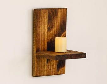 Wooden Wall Sconce Shelf, 9" Farmhouse Plant Shelf, Wood Succulent Shelves, Candle Sconce, Modern Wall Decor Art, Rustic Jar / Candle Holder