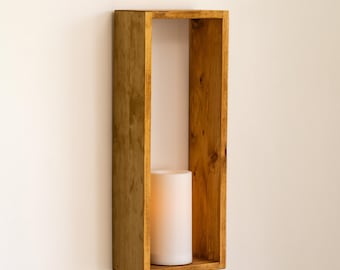 Medium 23" Tall, Extra Deep Wooden Floating Box Shelf, Plant Jar Shelf, Hanging Trinket / Collectibles Display, Candle Holder, Many Colors