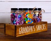Cute quot Grandpa 39 s Snacks quot Wooden Candy Bar Box w Mason Jars for Candy, Popcorn, Treats - Christmas Birthday Gift - Snack Box, Kitchen Storage