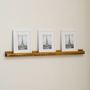 Long Wooden Floating Display Shelf for Picture Frames, Art, Decor, Photos, Canvas, Free Shipping, Modern Farmhouse Shelving, Keyhole Hanger
