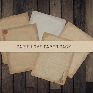 Lot de téléchargements imprimables Paris Love, motif usé sur papier - Rustique, antiquité, trésor, carte, design, scrapbooking, collage