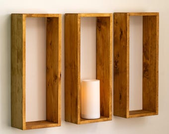 3 Pack of Medium 23" Tall, Extra Deep Wooden Floating Box Shelves, Plant Shelf, Collectibles Frame Shelf, Hanging Candle Holder, Many Colors
