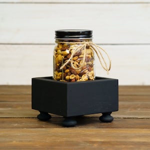 Single Jar Size Wooden Box with Feet & Mason Jar for Snacks, Candy, Treats, Art Supplies, Utensils, Straws, Makeup Brushes, Kitchen Storage