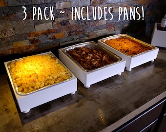 3 Pack of Disposable Foil Pan Holders - FREE SHIPPING - Aluminum Disposable Tray Holders, Buffet Servers, Farmhouse Wedding, Event Catering