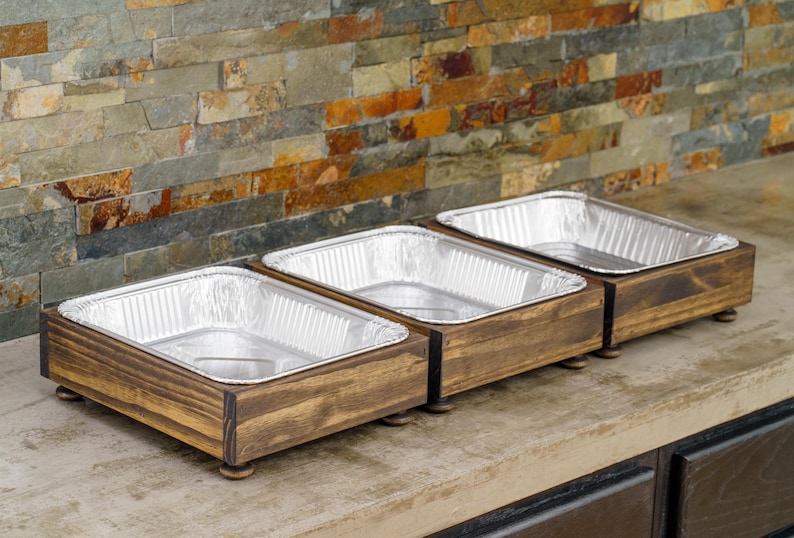 3 Pack of Disposable Foil Pan Holders - FREE SHIPPING - Aluminum Disposable Tray Holders, Buffet Servers, Farmhouse Wedding, Event Catering image 2