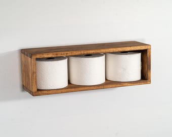 Floating Bathroom Shelf for Jumbo Toilet Paper Rolls, Hanging Display Box for Beauty, Decor, Candles, Farmhouse, Contemporary Wall Holder