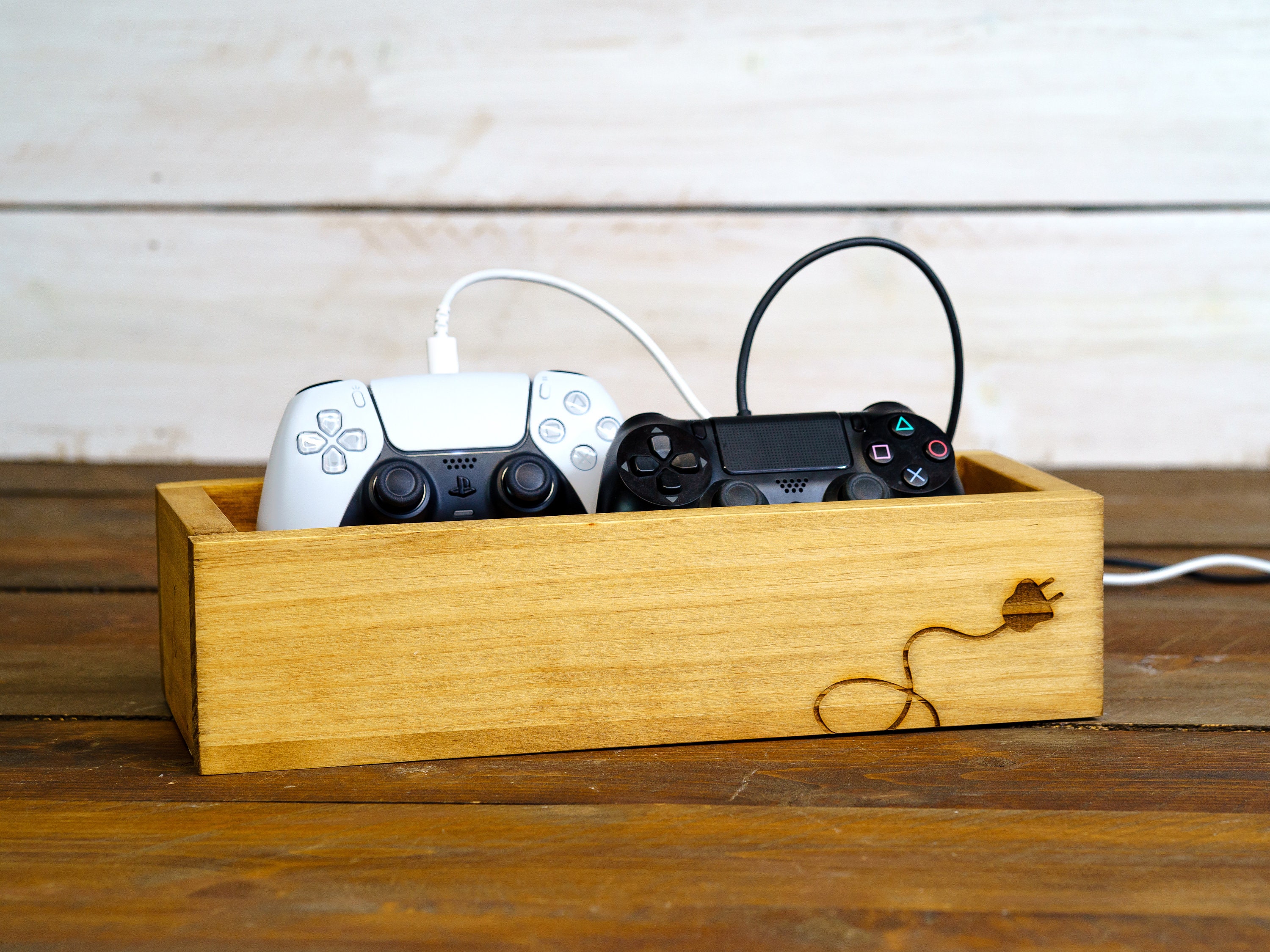 Wooden Phone Charging Unplug Box With Engraved Cord, Holds Kindle ...