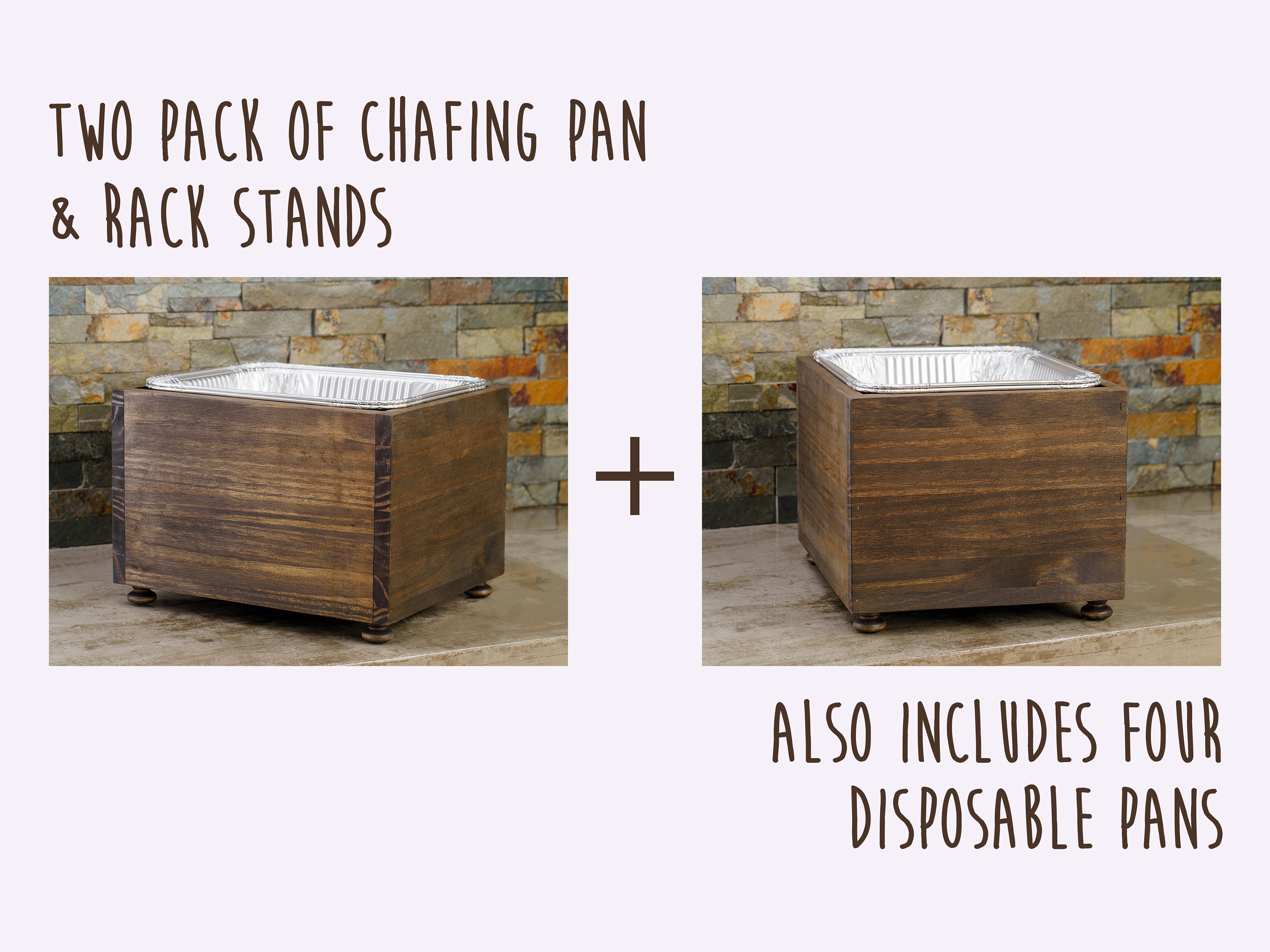 2 Pack of Wooden Chafing Pan & Rack Stands, Disposable Foil Pan