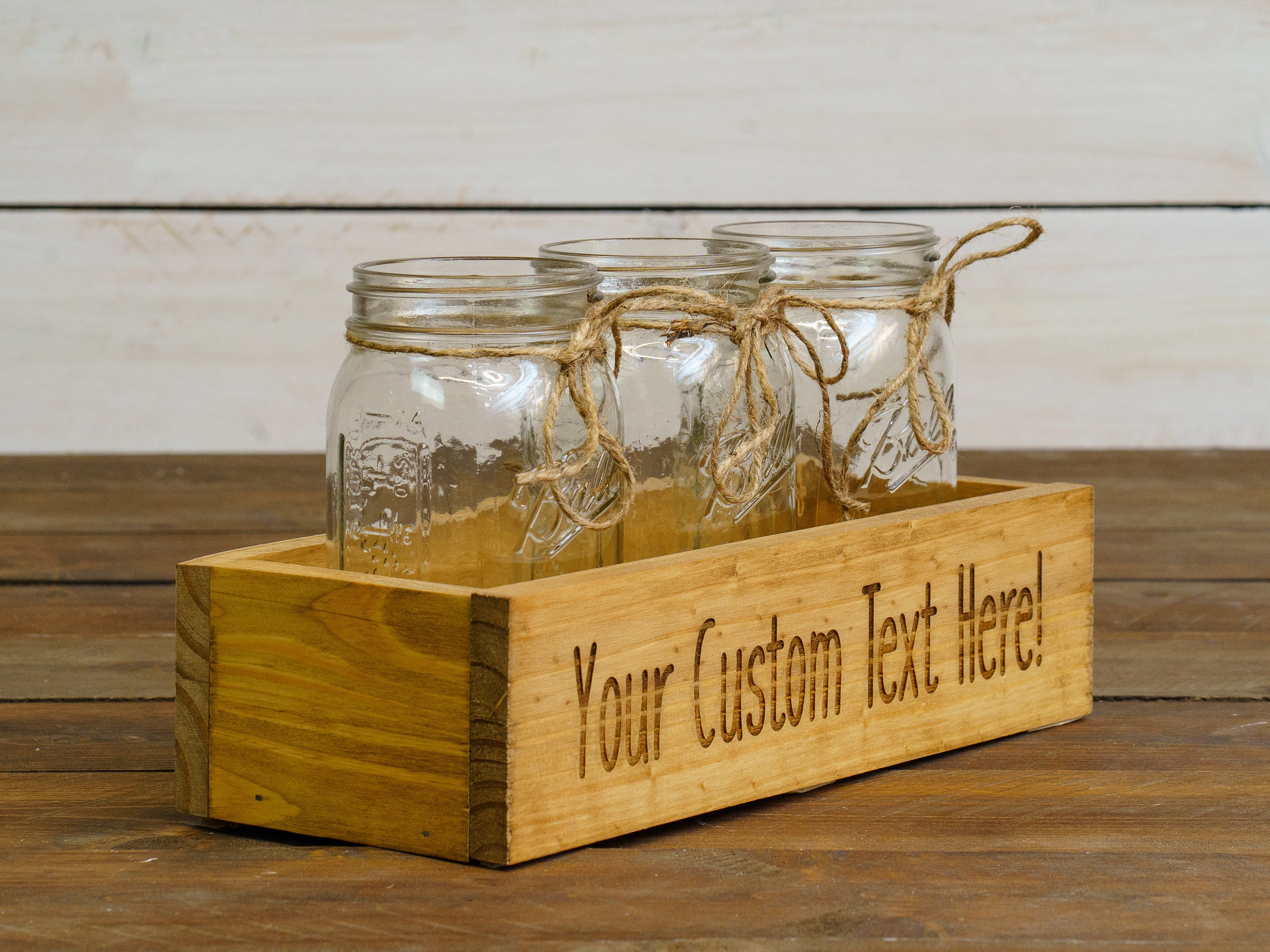 Personalized Engraved Three Jar Box / Custom Text Wooden Box + Jars for ...