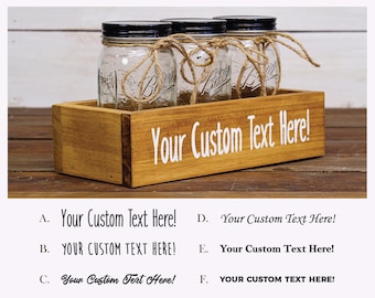 Personalized  Three Jar Box / Custom Text Wooden Boxes + Jars for Candy, Treats, Coffee, Hot Cocoa / Handmade Centerpiece, 30+ Colors
