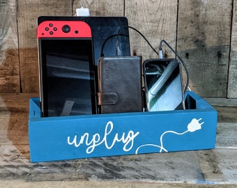 Unplug Charging Box Perfect place to charge phones,ipad, tablets, kindles , Switch - Home, School, Camper, Many Colors available!