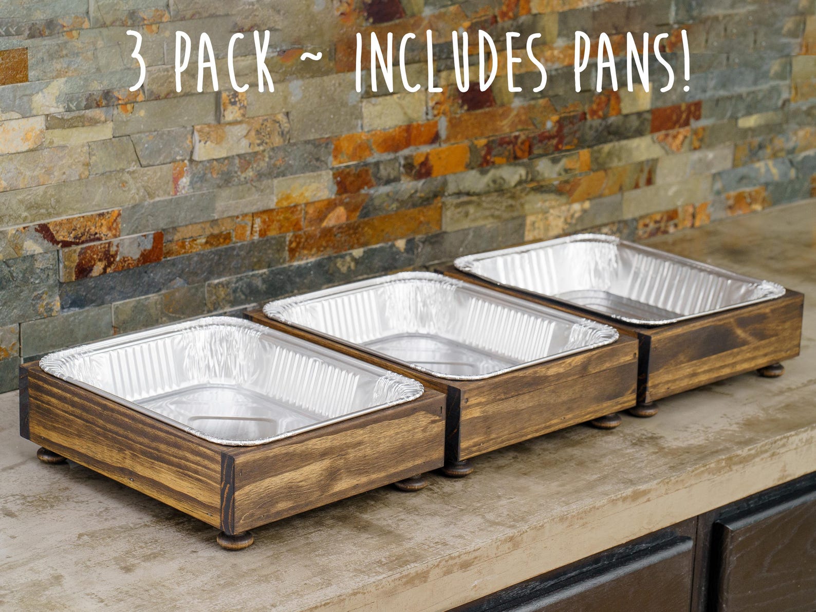 3 Pack of Disposable Foil Pan Holders Party Set Aluminum Disposable Tray Holders Buffet Servers Farmhouse Wedding Decor Event Catering