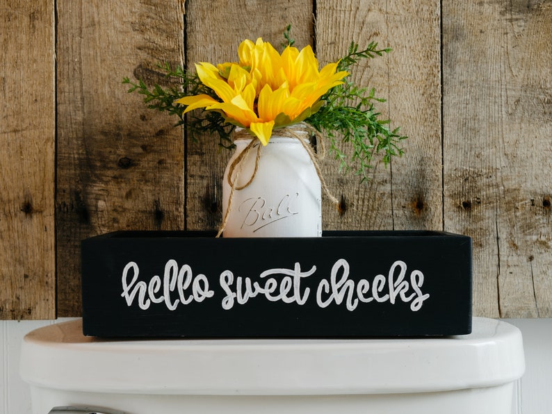 Hello Sweet Cheeks Jumbo Toilet Paper Holder, Farmhouse Bathroom Decor Jar & Sunflowers, Cute Bathroom Storage Box, Funny Toilet Box image 10