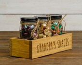 Engraved quot Grandpa 39 s Snacks quot Wooden Candy Bar Box w Mason Jars for Candy, Popcorn, Treats - Snack Box, Kitchen Storage